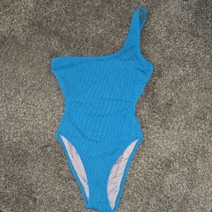 Shade & Shore Large Turquoise Blue Ribbed Monokini Cut Out Sides